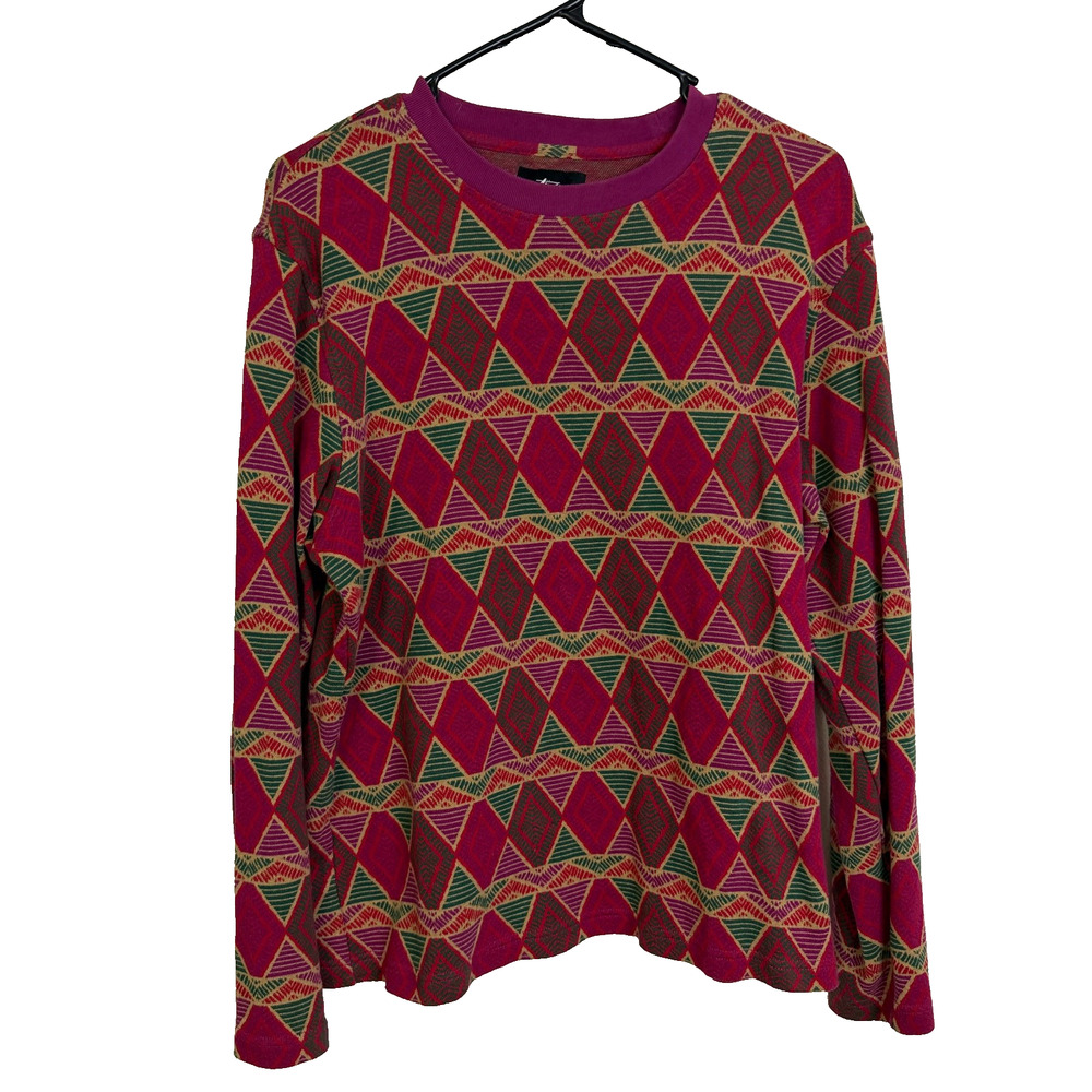 Stussy Multicolor Geometric Crewneck Sweater - Red, Green, Gold